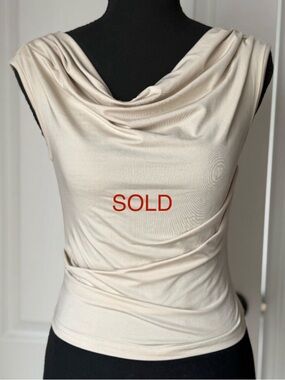 SHEIN Champagne Beige Cowl Neck Draped Sleeveless Ruched Top Size M